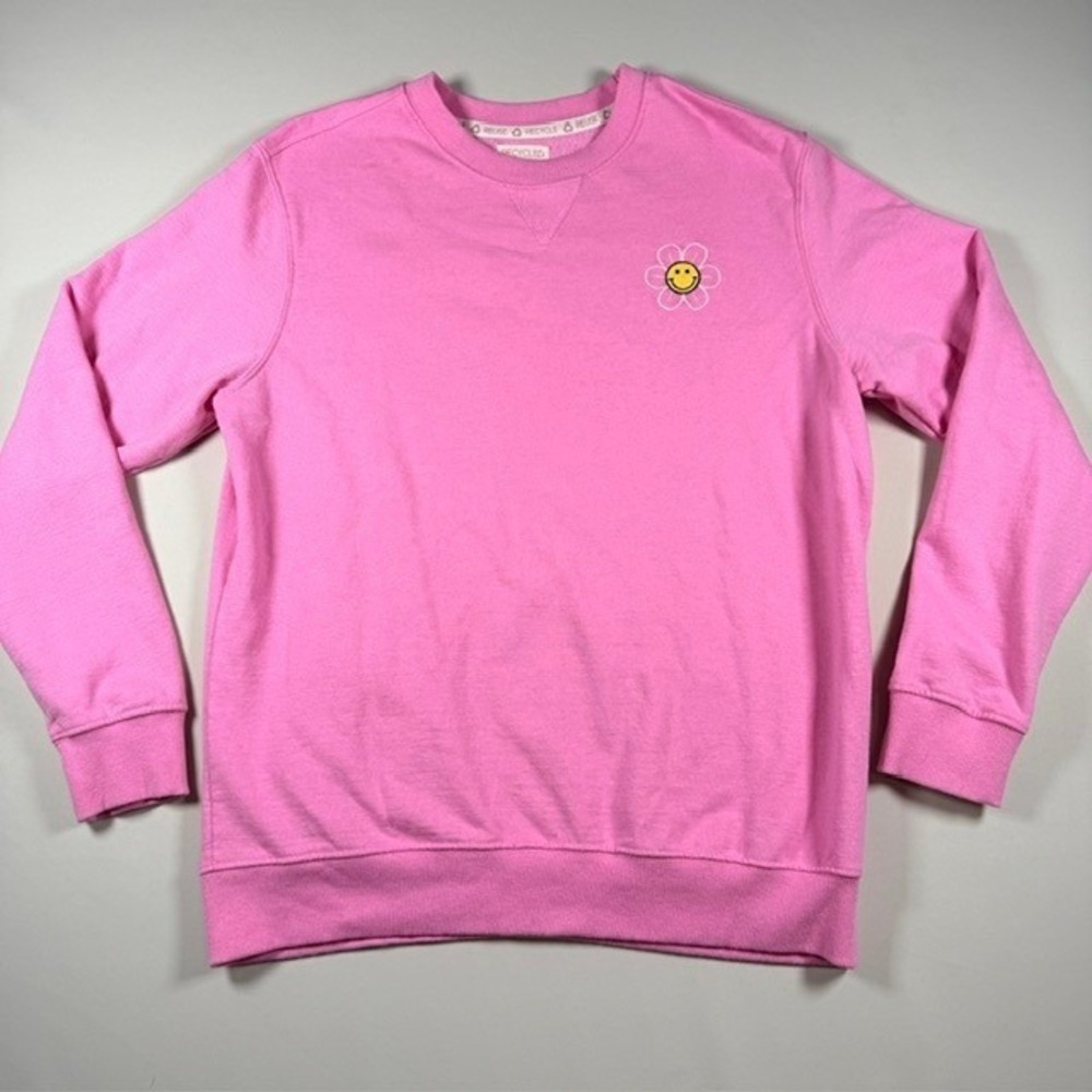 Recycled Threads Pink Smile More Good Vibes Graphic Crewneck Sweatshirt Medium